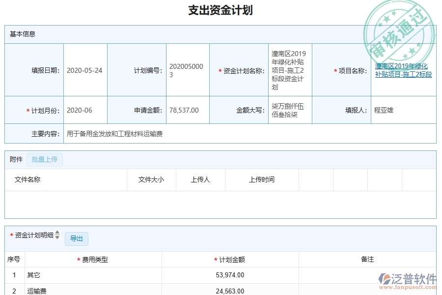 泛普軟件-園林工程項目管理系統(tǒng)在支出資金計劃列表中的作用