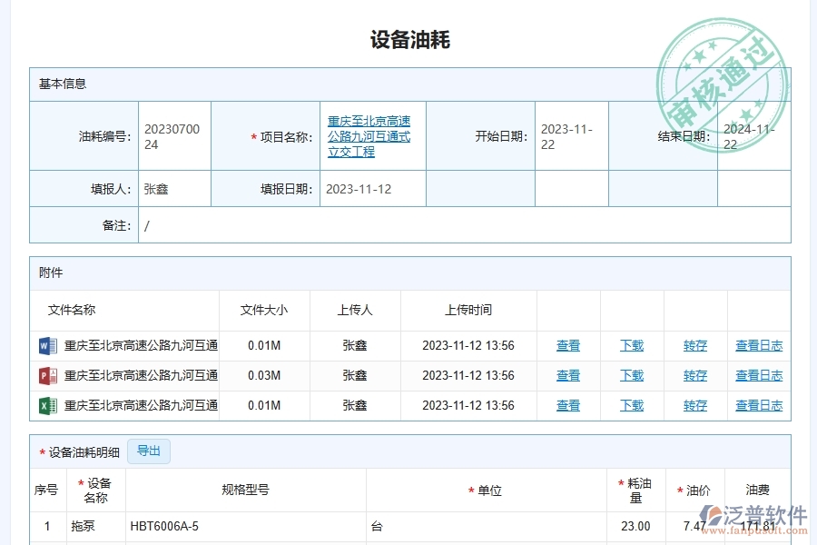 三、泛普軟件-幕墻工程企業(yè)管理系統(tǒng)中設(shè)備油耗列表管理的核心功能