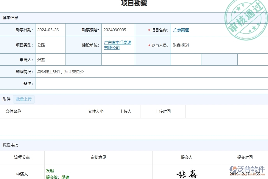 三、泛普軟件-公路工程企業(yè)管理系統(tǒng)中的項(xiàng)目勘察列表主要內(nèi)容