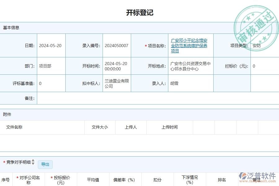 三、泛普軟件-開標(biāo)登記列表在安防工程企業(yè)中有哪些優(yōu)點(diǎn)和長處