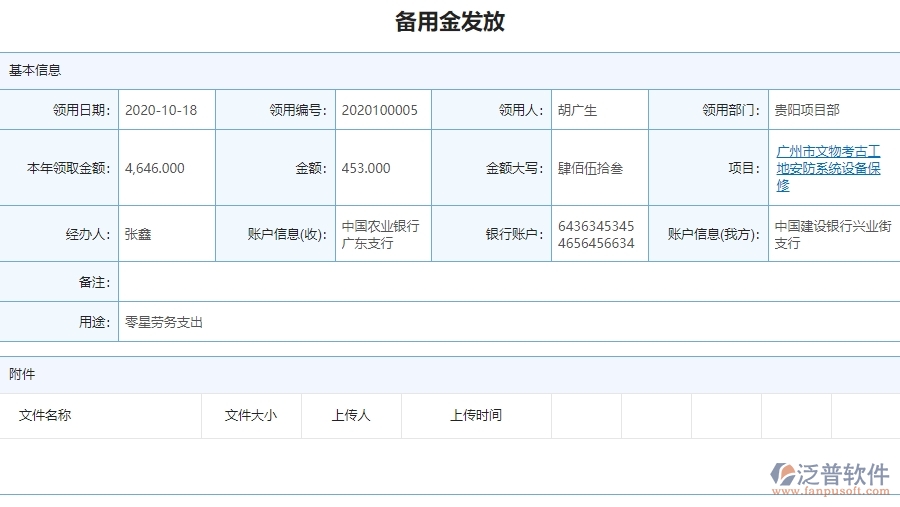 三、泛普軟件-安防工程系統(tǒng)中備用金一覽表管理的注意事項(xiàng)